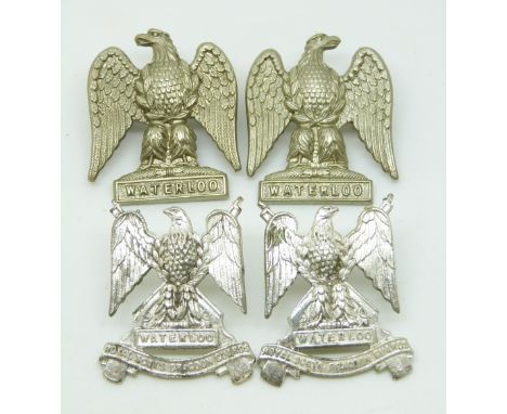 British Army 2nd Dragoons Royal Scots Greys two pairs of metal collar badges