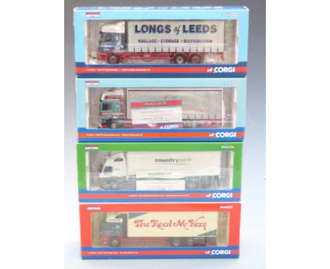 Four Corgi Rigids 1:50 scale limited edition diecast model lorries Pollock (Scotrans) Ltd CC13611, J Long &amp; Sons (Haulage