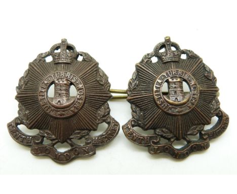 British Army Tenth London Hackney Regiment pair of metal collar badges&nbsp;