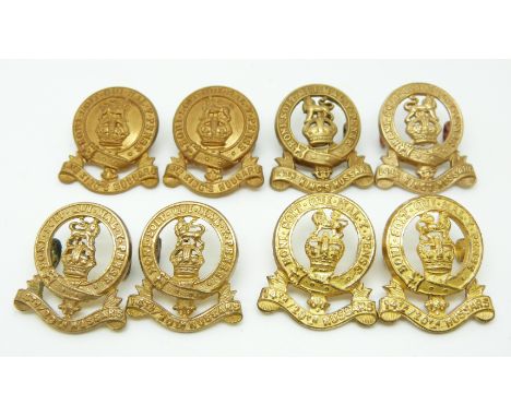 Eight British Army metal collar badges, two pairs for the 14th Hussars and two for the 14th/20th Hussars