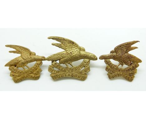 New Zealand Army 7th Southland Mounted Rifles other ranks metal cap badge and collar badges