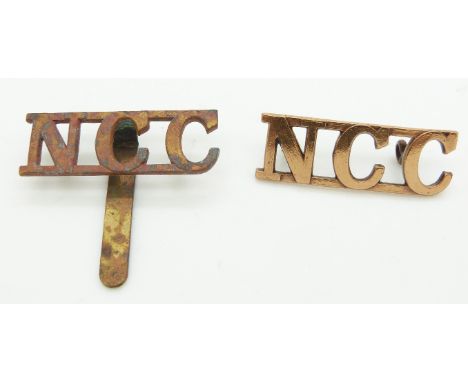 British Army Non Combatants Corps metal cap badge and shoulder title