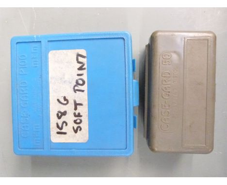 One-hundred-and-twenty .357 rifle cartridges together with 30 empty brass cases, in two plastic ammunition boxes. PLEASE NOTE