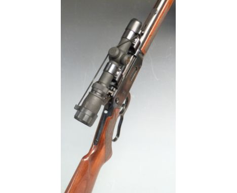 WInchester model 94AE underlever action rifle with chequered semi-pistol grip and forend, original adjustable sights, Simmons