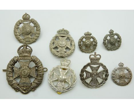 Eight British Army Rifle Brigade metal hat badges etc, one marked Firmin London
