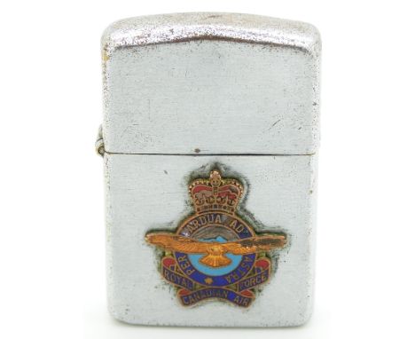 Canadian Air Force interest Penguin lighter with Royal Canadian Air Force badge to one side and engraved to other side 1 Figh