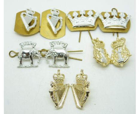 Ten British Army Queen's Own Highlanders, Ulster Defence Regiment etc anodised collar badges in five pairs