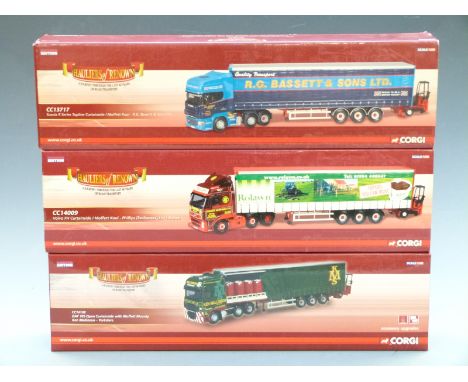 Three Corgi Hauliers of Renown 1:50 scale limited edition diecast model lorries R G Bassett &amp; Sons Ltd CC13717, Ken Malli
