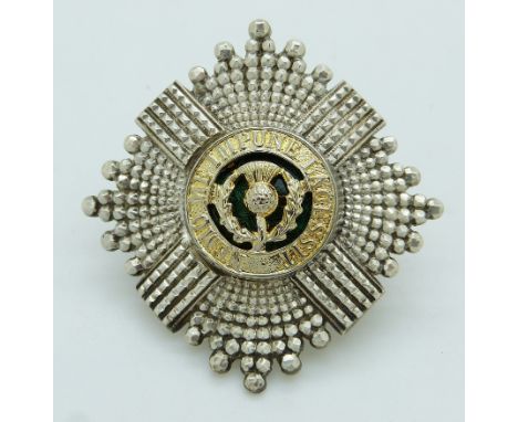 British Army Scots Guards Officer's hat badge with enamelled centre