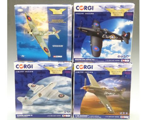 Four Corgi The Aviation Archive 1:72 scale limited edition diecast model aeroplanes Supermarine Spitfire MkV EN951/RF-D 'Dona