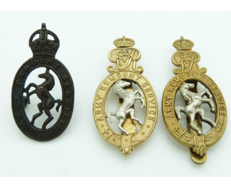 Three British Army, Army Remount Service metal badges