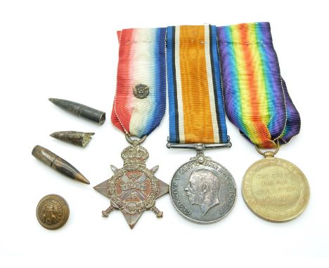 WWI medal trio awarded to 9847 Pte S Twissel 2/R W.Fus comprising Mons Star with rose to ribbon, 1914-18 Medal and Great War 