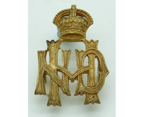 British Army North Devon Hussars officer's gilt cap badge, marked Lambournes Birmingham to reverse