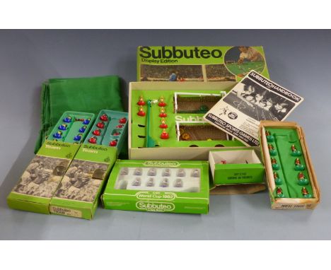 Six Subbuteo sets, teams and accessories comprising Display Edition, New Wales 319, Arsenal 232, England 329, Live Action Cor