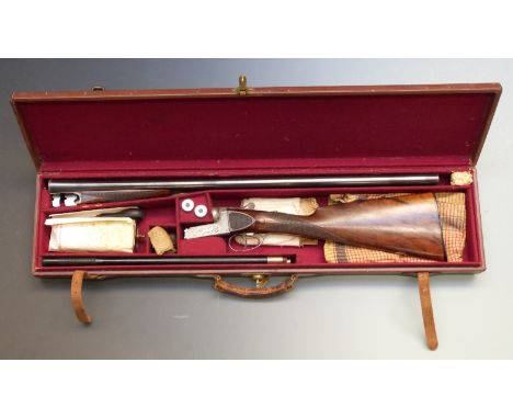 J &amp; W Tolley 12 bore side by side ejector shotgun with named locks, engraved scenes of dogs and birds to the lock and und