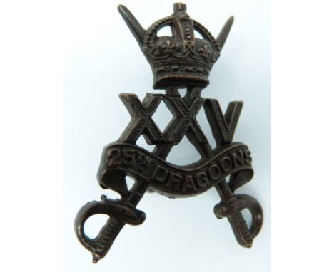British Army 25th Dragoons officer's service dress cap badge