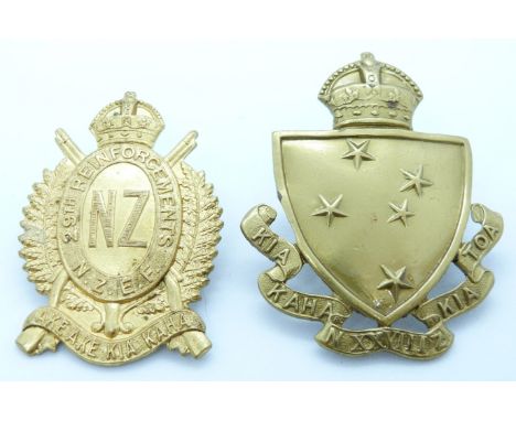 Two New Zealand Army WWI 28th/29th Reinforcements metal hat badges