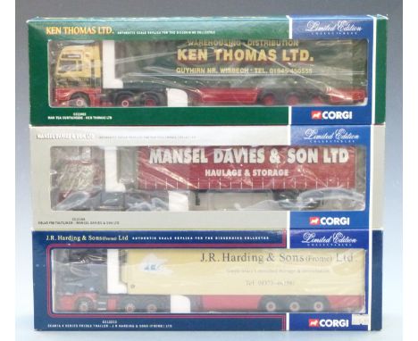Three Corgi 1:50 scale limited edition diecast model lorries David J R Harding &amp; Sons (Frome) Ltd CC12215, Mansel Davies 