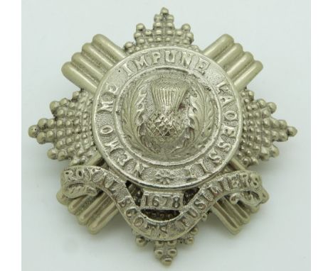 British Army Royal Scots Fusiliers white metal piper's badge