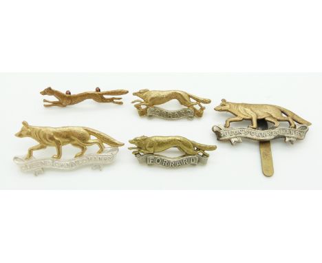 Five British Army East Riding of Yorkshire / Queen's Own Yorkshire metal badges