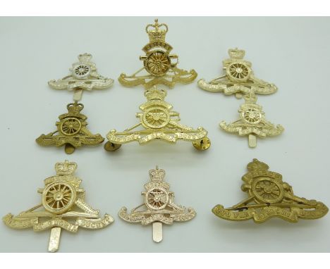 Nine British Army Royal Artillery anodised badges including an Honorable Artillery Company example, various makers eg Gaunt, 