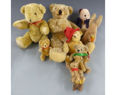 Ten various Teddy bears including Hermann, Gabrielle Designs Paddington and Steiff style blonde mohair example with disc join