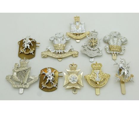 Ten British Army Yeomanry anodised badges including The Queen's Own Lowland Yeomanry cap and collar badges, North Irish Horse