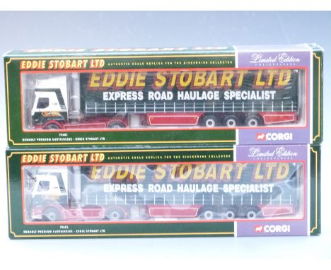 Two Corgi Eddie Stobart 1:50 scale limited edition diecast model Renault Premium Curtainside lorries,75601, both in original 