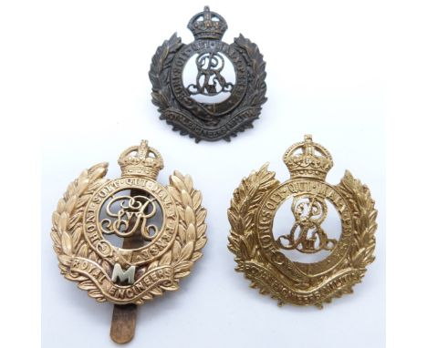 Three British Army Royal Engineers Militia metal badges