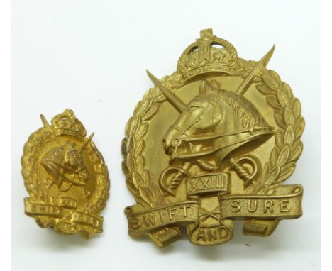 Two Australian Army 23rd Melbourne Light Horse metal hat and collar badges&nbsp;
