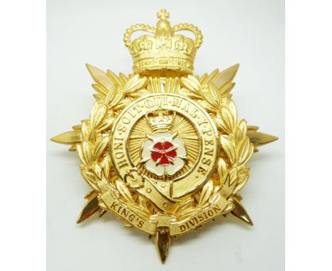 British Army King's Division Bandmaster's gilt and enamel helmet plate with Queen's crown&nbsp;