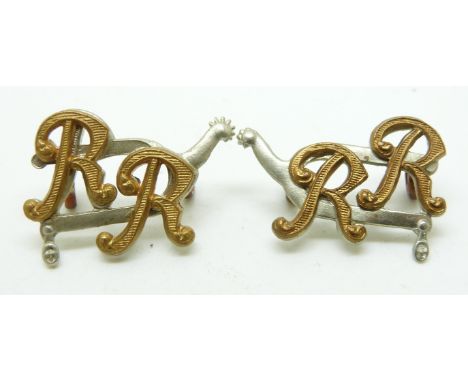 British Army City of London Yeomanry 'Rough Riders' pair of bi metal and chromed collar badges