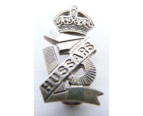 British Army 13th Hussars officer's white metal cap badge