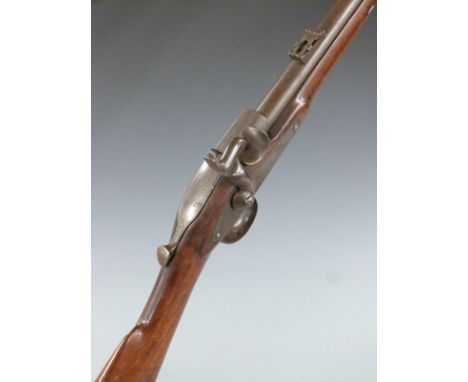 Westley Richards .450 percussion hammer action monkey-tail carbine rifle with named lock dated 1873, top flat engraved 'Manuf