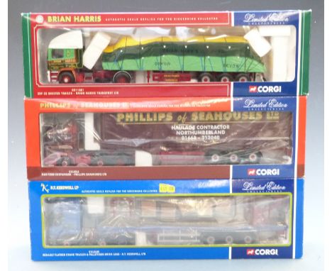 Three Corgi 1:50 scale limited edition diecast model lorries Brian Harris Transport Ltd CC11901, R T Keedwell Ltd CC12109 and