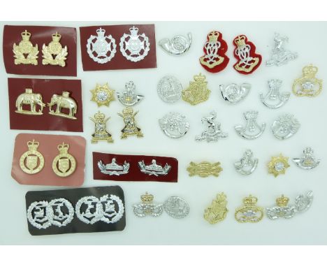 Twenty pairs of British Army anodised collar badges including Light Infantry Brigade, Sharpshooters, Glasgow &amp; Strathclyd