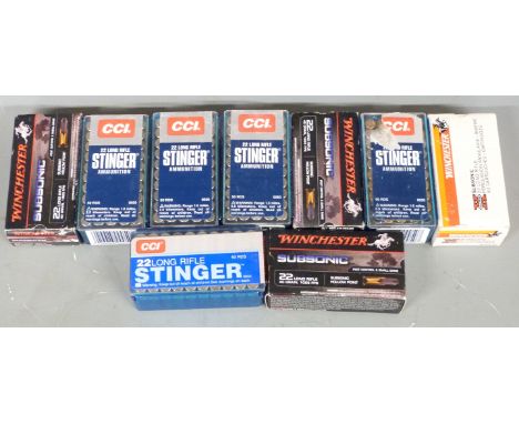 Four-hundred-and-fifty .22LR rifle cartridges, all in original boxes. PLEASE NOTE THAT A VALID RELEVANT FIREARMS/SHOTGUN CERT