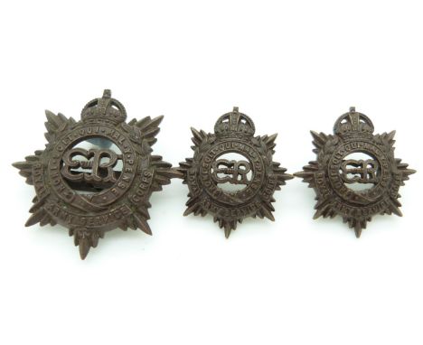 British Army Royal Army Service Corps Edward VIII officer's cap badge and collar badges, all with Firmin of London to reverse