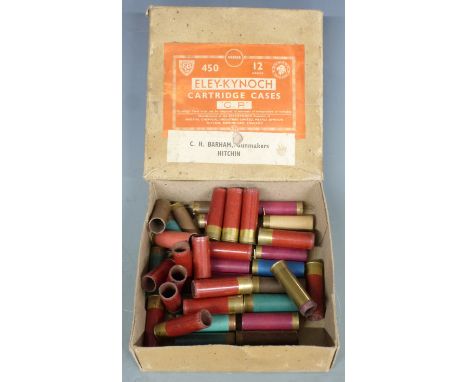 Twenty-four pinfire shotgun cartridges and cartridge cases together with 17 empty centrefire cases, all in an Eley-Kynoch GP 
