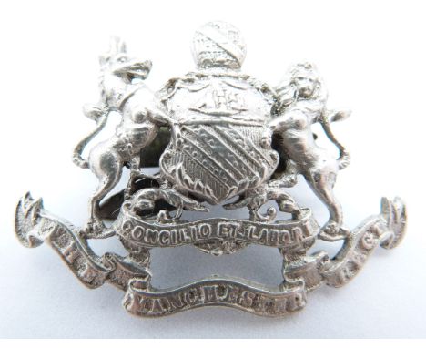 British Army Manchester Regiment officer's white metal cap badge