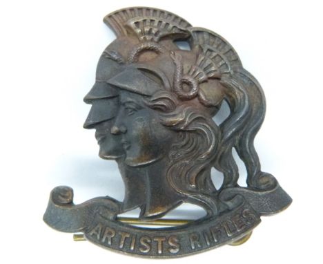 British Army 28th County of London Battalion Artists Rifles officer's metal cap badge