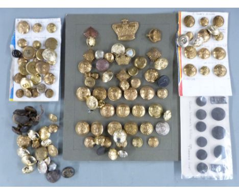 Approximately one hundred British Army buttons for Infantry and Cavalry Regiments including Light Infantry, Guards Brigade, F