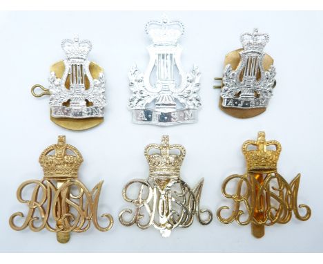 Six Army Junior School of Music and Royal Military School of Music cap badges