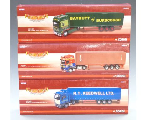 Three Corgi Hauliers of Renown 1:50 scale limited edition diecast model lorries W Baybutt Ltd CC14101, R T Keedwell Ltd CC134