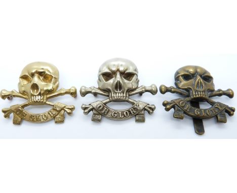 Three British Army 17th Lancers metal badges