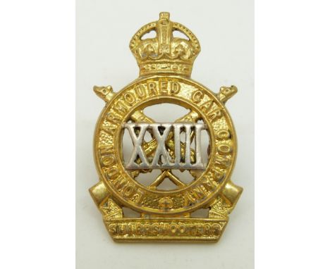 British Army 23rd London Armoured Car Company officer's silver and gilt collar badge