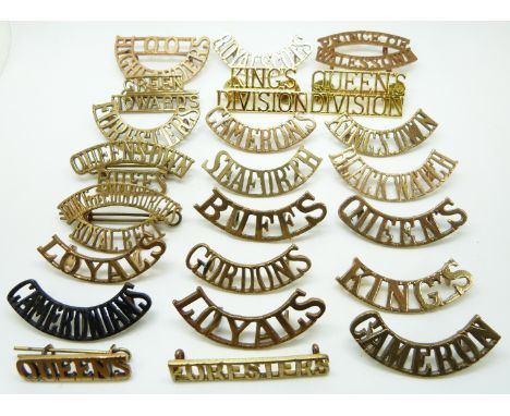 British Army small collection of metal shoulder titles including Seaforth Highlanders, Royal Scots, Queen's Own Highlanders, 
