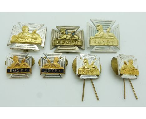 Seven British Army Royal Gloucestershire, Berkshire and Wiltshire Regiment metal badges including two pairs of collar badges,