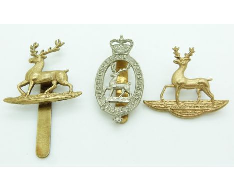 Three British Army Hertfordshire Yeomanry metal badges, one by Gaunt London