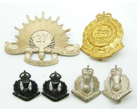 Australian Army 27th South Australian Scottish Regiment with A City of Newcastle example metal hat badge and two pairs of Aus